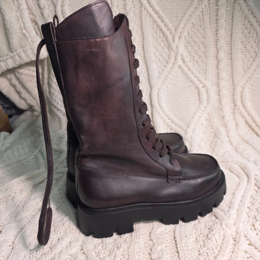 Free People Jones Lace Up Mid Calf Boots Platform Burgundy Leather Womens 9 NEW - Picture 7 of 12